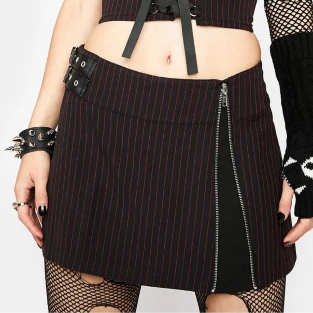 Current Mood (Dolls Kill) Purge The Poison Black And Red Pinstripe Skirt View 6